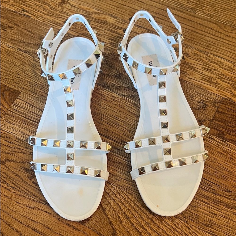 Valentino White and Gold Studded Sandals